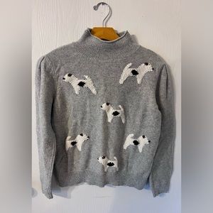LOFT Cottage-Core Puppy Dog Sweater Grey